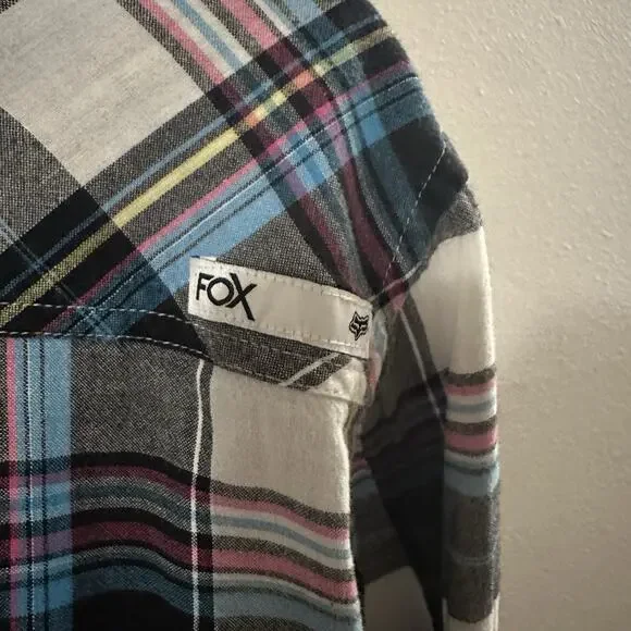 Fox Racing Women’s Plaid Button Up Flannel Shirt Long Sleeve Cotton Top Size L - Picture 5 of 8